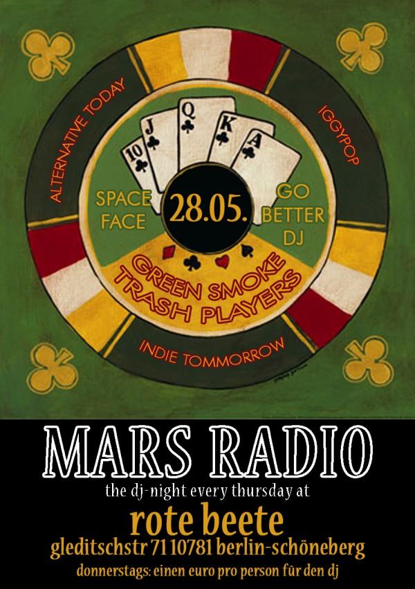 flyer von green smoke trash players im mars radio@rote beete am 28.05.09