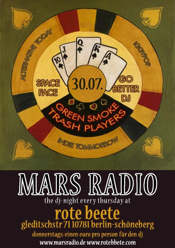 flyer von green smoke trash players im mars radio@rote beete am 30.07.09