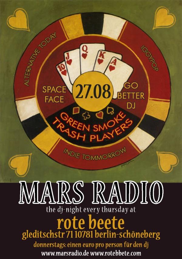 flyer von green smoke trash players im mars radio@rote beete am 27.08.09